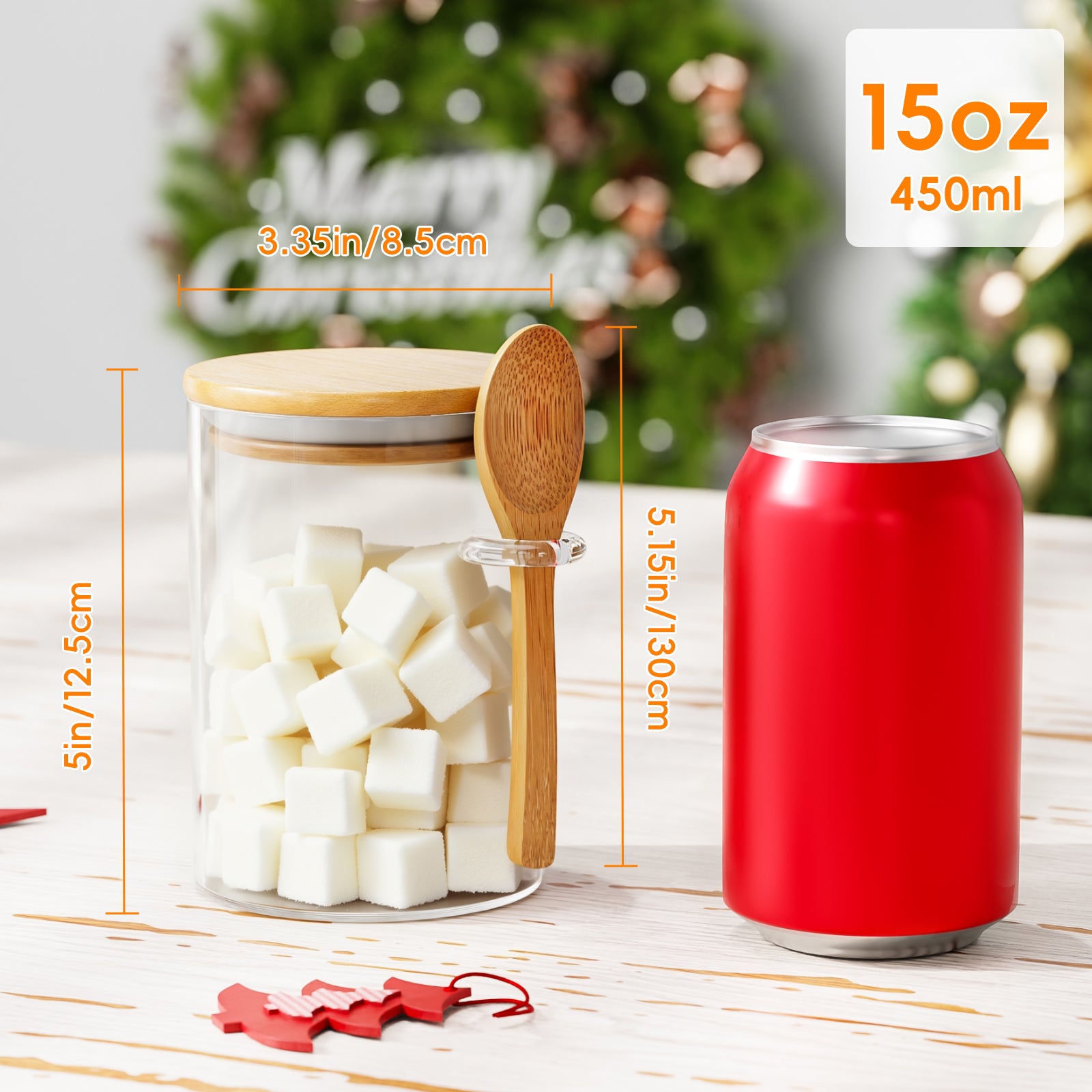 15oz Glass Sugar Container with Spoon