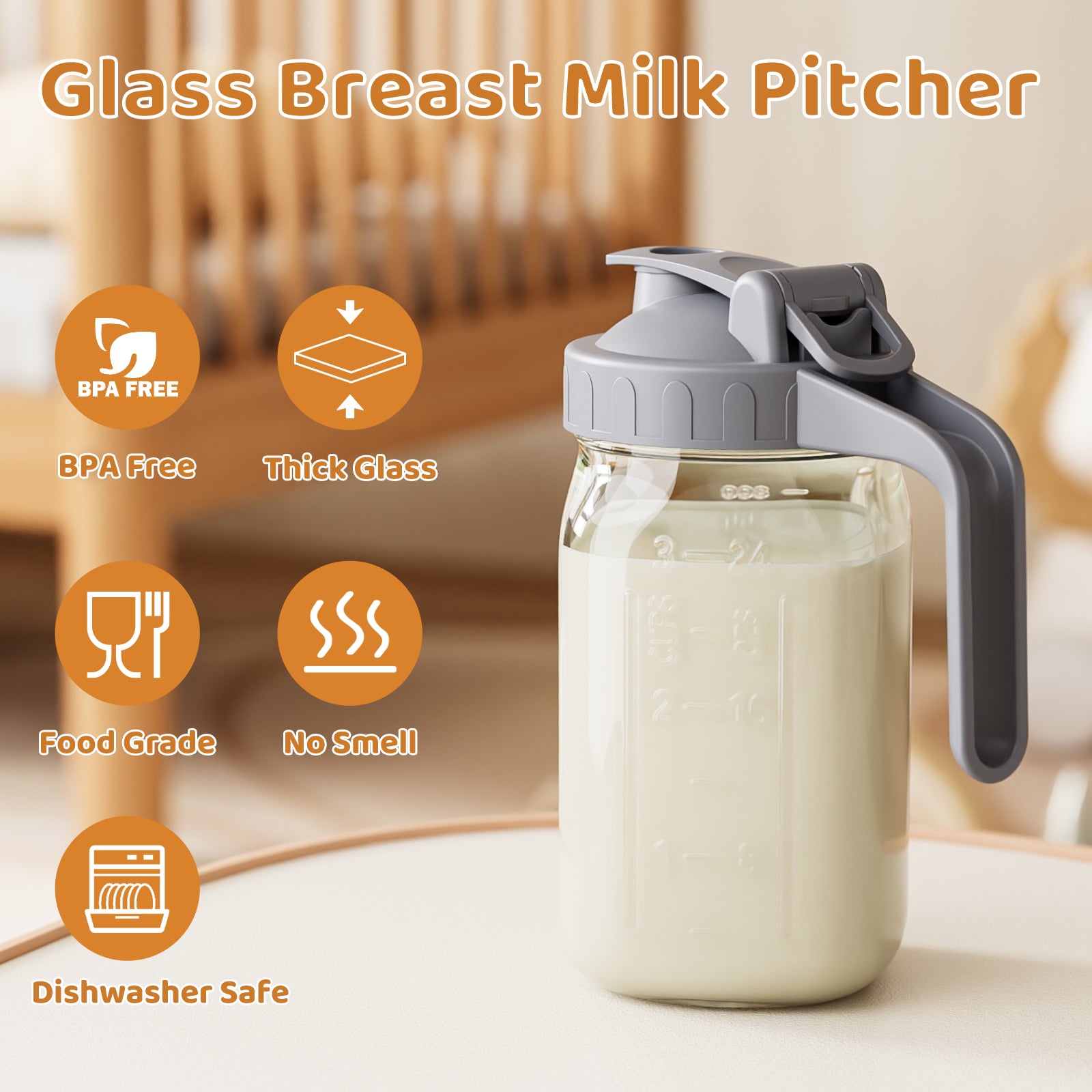 32oz Glass Breast Milk Pitcherwith Lid