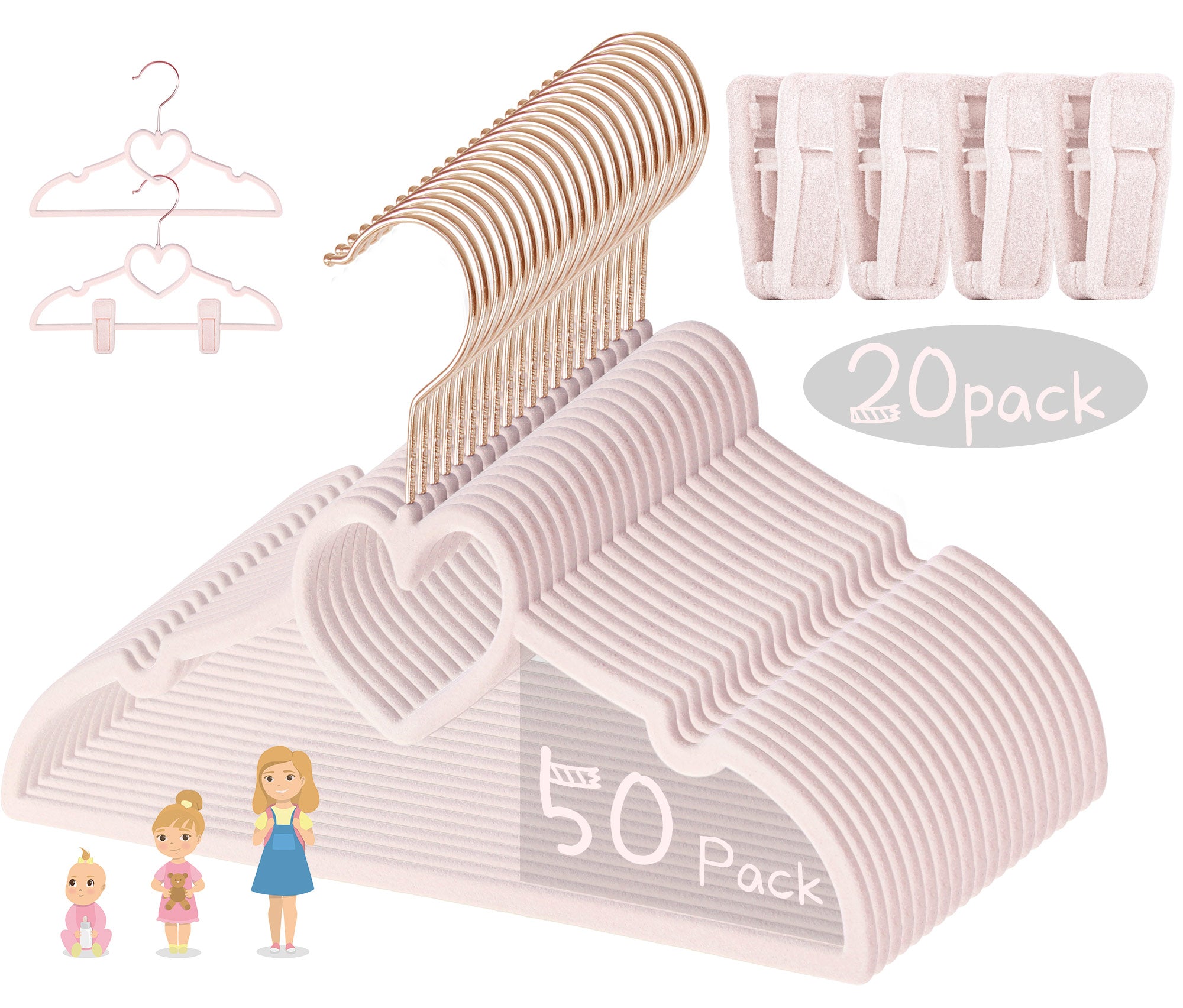 Pink Heart Velvet Baby Hangers