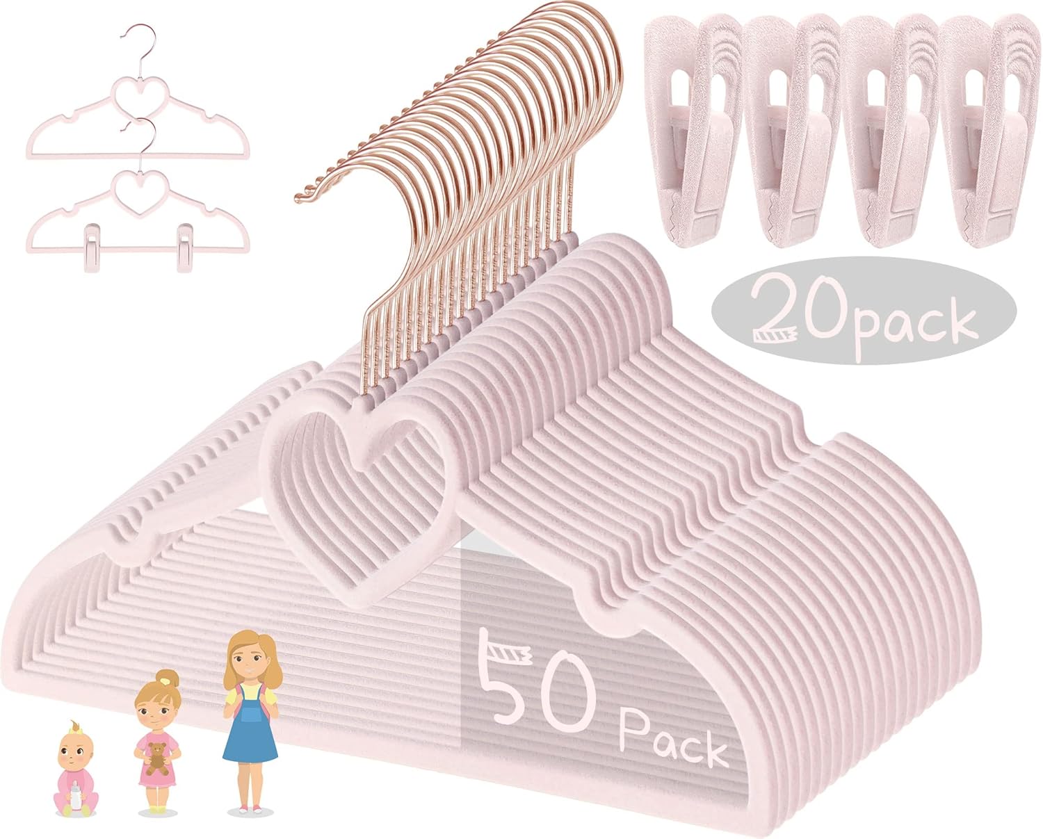 Pink Heart Velvet Baby Hangers