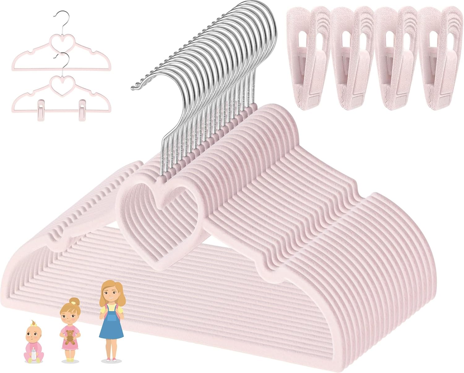 Pink Heart Velvet Baby Hangers