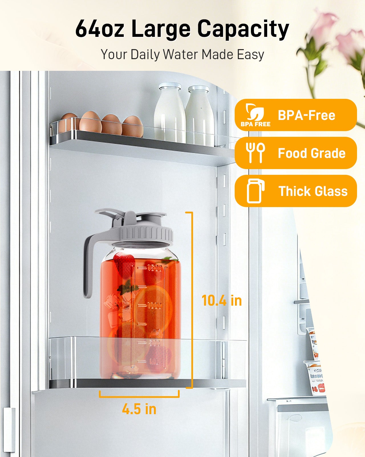 64oz Glass Pitcher with Lid