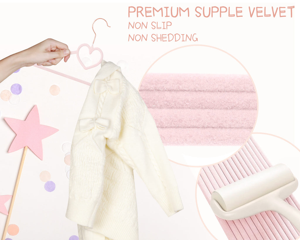 Pink Heart Velvet Baby Hangers