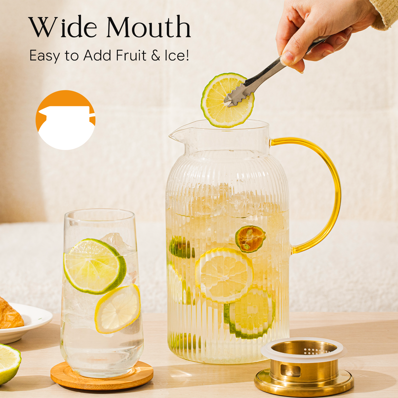 2 Pack 68 oz Glass Pitcher with Lid