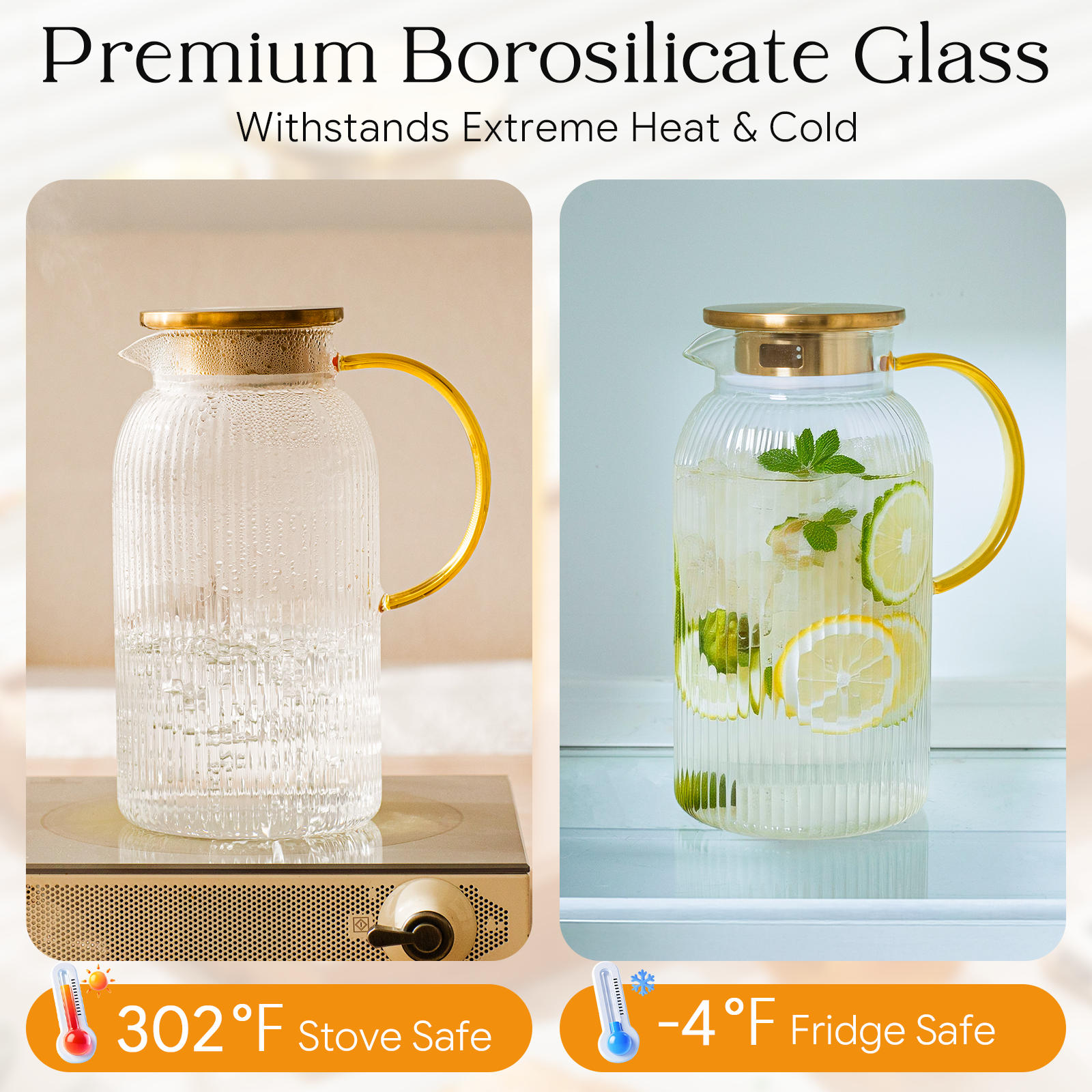 2 Pack 68 oz Glass Pitcher with Lid