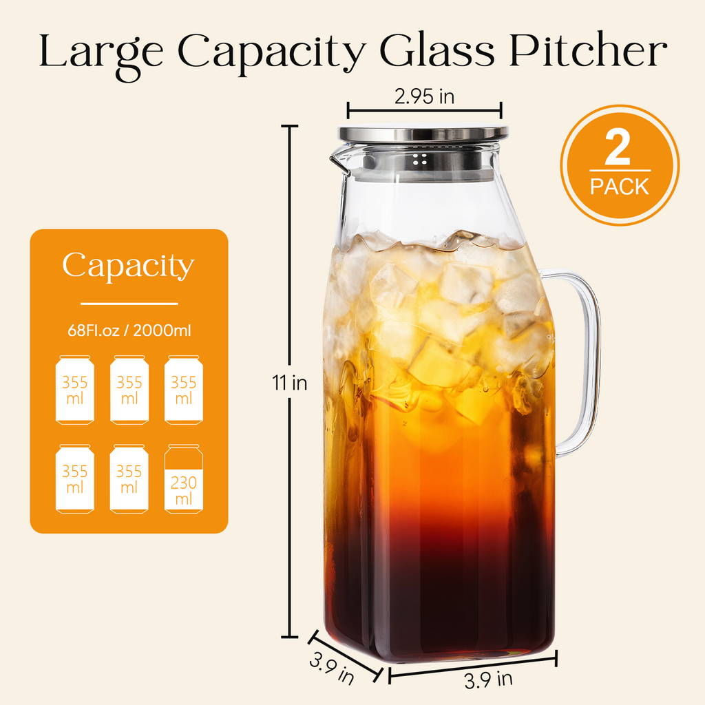 68oz Square Glass Pitcher with Lid
