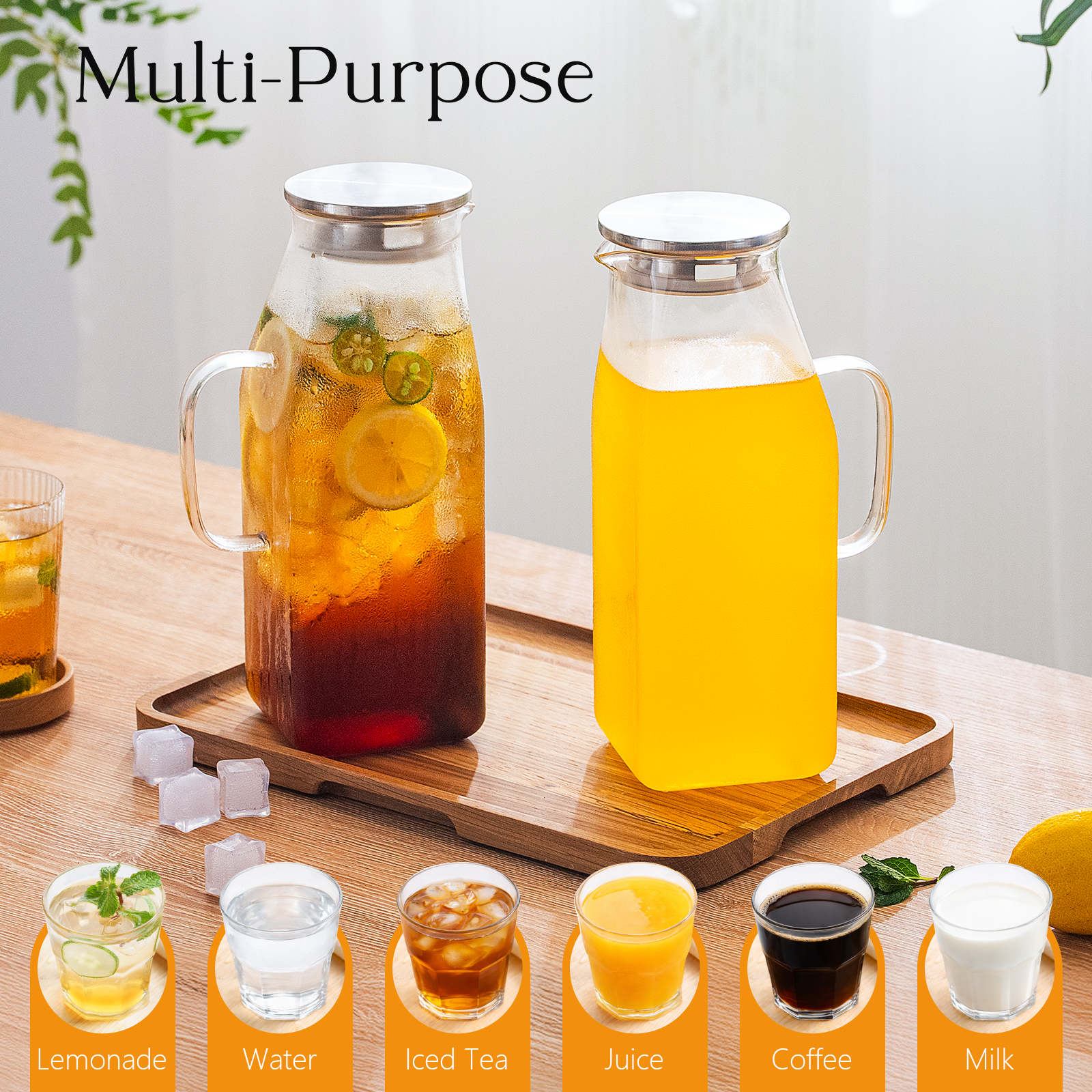 68oz Square Glass Pitcher with Lid